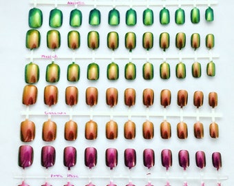 Duochrome Volume 2 Press On Nails | Color Shift Fake Nails | Chameleon Nails | Petite Short Fake Nails | Green Purple Duochrome Nails