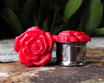 Red Rose Plugs, gauges 1/2, 9/16, 5/8