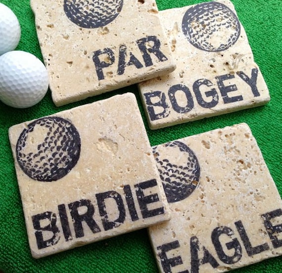 GOLF Par Birdie Eagle & Bogey Natural Stone Coaster Set