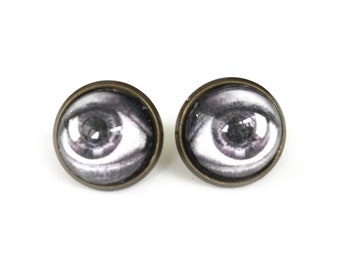 Escher Eye Antique Brass Post Earrings