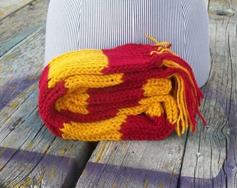 Knitted Red and Gold Long Scarf Potter Ready To Ship