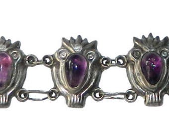 Vintage 1930's Mexican Sterling Silver Amethyst Bracelet