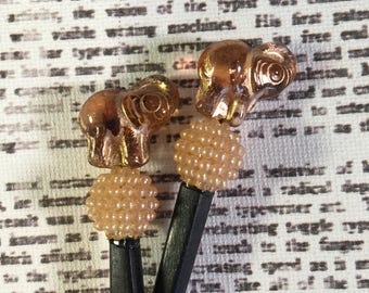 Gold & Pink Hairstick Set - Bead Hair Sticks
