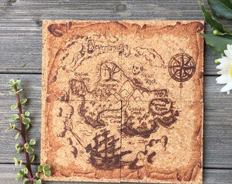 Peter Pan Neverland Map Cork Coaster Set of 4