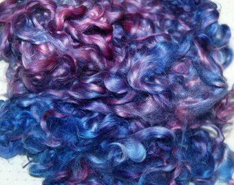 Cotswold Wool Locks, Locks for Spinning, Needle Felting, Blythe Reroot, Curly Doll Hair, Periwinkle with Pink Highlights 1 oz.