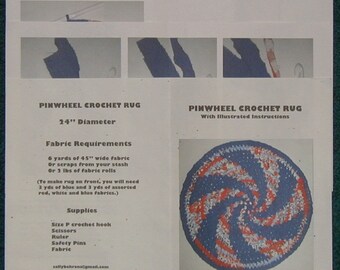 Pinwheel Spiral Crochet Rag Rug Pattern or Digital Free Shipping
