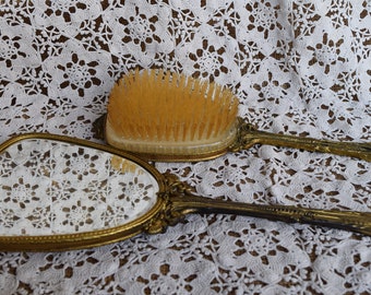 Vintage Globe Matson Ormolu Ornate Mirror and Hair Brush Set, Collectables, Decorative Objects, Farmhouse Decor, Shabby Chic, Bedroom Decor