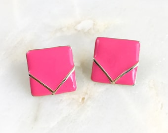 Vintage 1980s Pink Enamel Stud Earrings