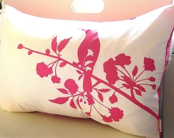 Hot Pink Print on Off White Blooming Blossom Rectangle Pillow