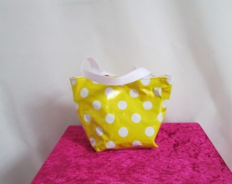 Mini yellow polka dot oilcloth tote bag
