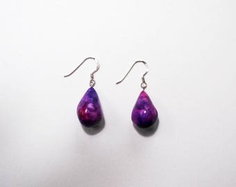 Purple Dangle Earrings, Sterling Silver Teardrop Earrings, Fall Jewelry, Clay Eggplant Jewelry, Aubergine Earrings, Ceramic Drop Earrings