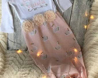Baby Girl Swan Print Mermaid Gown