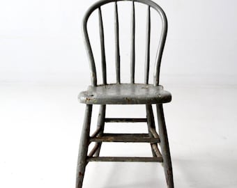 primitive chair, antique farmhouse spindle back chair, windsor chair
