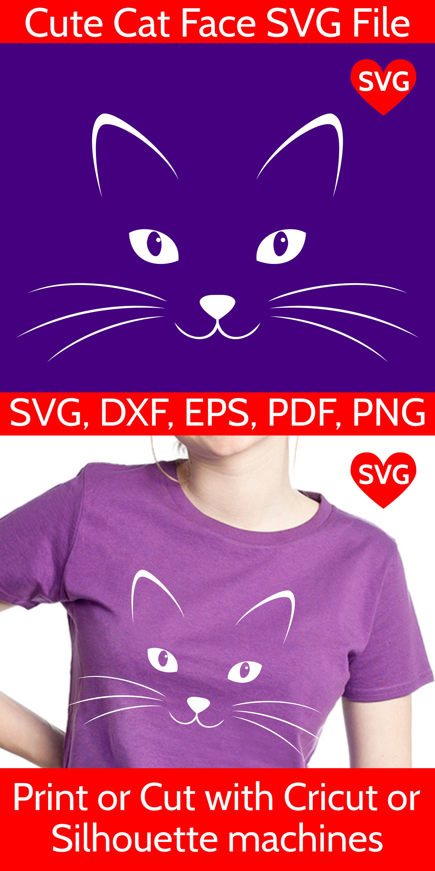 Download Cat Face SVG File for Cricut and Silhouette, Cute Kitty ...