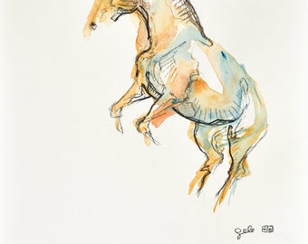 Equine Art, Animal, Modern Original Fine Art, Acrylic, watercolor and chalk Drawing of Horse on Paper, Expressive Art