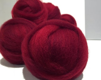 Deep Red wool roving, Needle Felting Spinning wool, Christmas red, primary red, blood red blue red