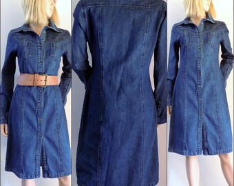 Vintage blue blue denim shirt dress fitted denim dress size small