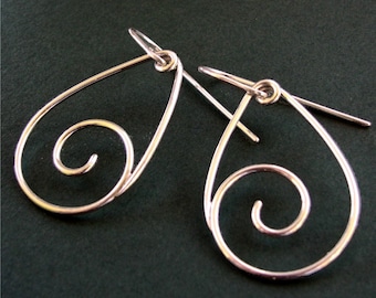 Dangling Back Spirals: Sterling Silver Spiral Front Facing Earrings