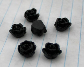 10 TEENY ROSE Cabochons - 8mm - Black Color