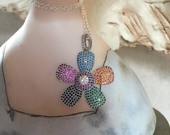 Beautiful Pave Flower Necklace