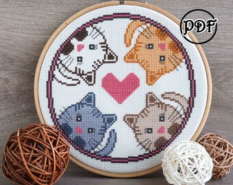 4 cats cross stitch pattern Cat cross stitch Cat embroidery pattern Cat pattern Cat lover Gift for women