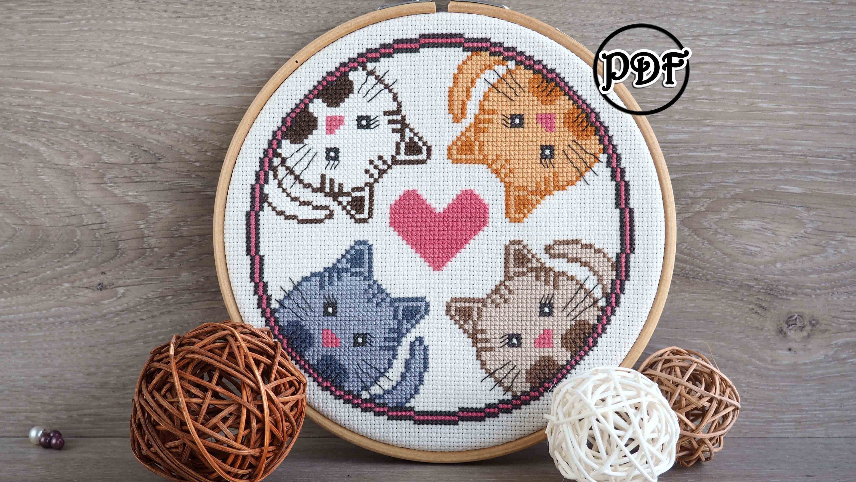 4 cats cross stitch pattern Cat cross stitch Cat embroidery