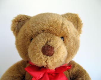 Vintage Dakin Teddy Bear stuffed animal 1980s Toys Red Ribbon Classic Teddy Bear 1989