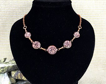 Rose Gold Druzy Necklace - Druzy - Bridesmaid Gift - Druzy Necklace - Rose Gold - Jewelry - Rose Gold Necklace - Gift for Her - Drusy - Gift