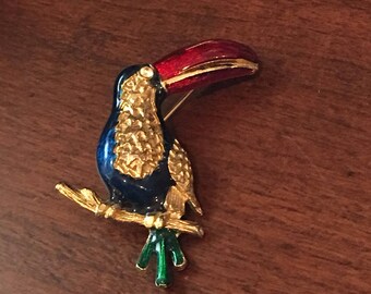 Tucan Rhinestone and Enamel Brooch / Pin