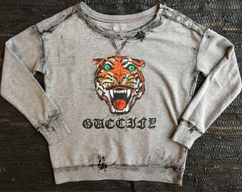 Gucci Sweatshirt - Gucci Shirt - Gucci Inspired Sweatshirt - Gucci T Shirt - Gucci Tiger Shirt - Gucci Sweater - Hand Painted Shirt -