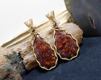 Cut From The Same Stone Agate Wire Wrapped Stone Brass Pendant Matching Pair Set