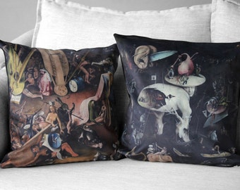 the garden of earthly delights - set of 2 - 18" velveteen pillow case - Hieronymus Bosch, 1480 - 1505