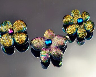 Dichroic Cabochon, Flower Cabochon, Art Glass Mosaic Tile, Dichroic Flower Cab, Decorative Glass Tile, Mosaic Flower Tile