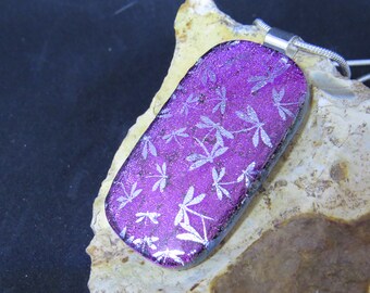 Pink Dichroic Glass Pendant - Dichroic Dragonfly Fused Glass Pendant - Dichroic Fused Glass Jewelry - Fused Glass UK - Fused Glass Necklace