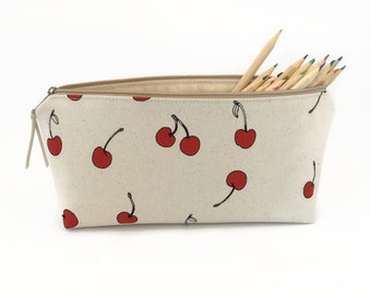 Pencil pouch, Red Cherries, Pencil zipper case, Desk accessory, Pencil case, College student gift, Back to school supplies, Pencil bag