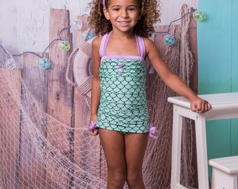 Retro Ruched Swimsuit in Mermaid: 2018 Collection (Size 2 - 12)
