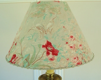 1900's fabric lampshade, Antique French fabric, Shabby chic, Antique floral fabric, Bird fabric, Herons, Faded florals, French lamp shade