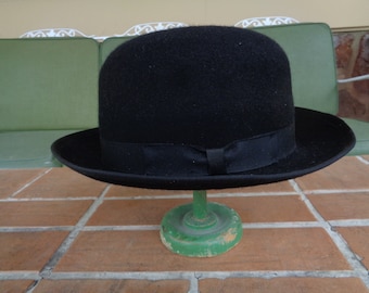 Vintage men's hat bowler fedora Large black hipster millinery Webster
