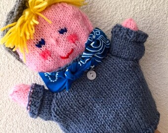 farmer puppet, handmade, knitted,