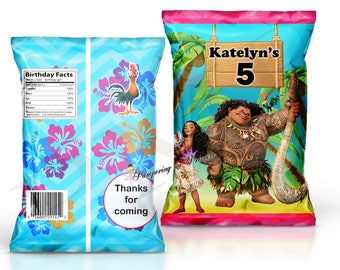 Digital Moana Custom Chip Bags, Moana Bags, Custom Party Favors, Moana Treat Bags, Printable Party Favors, Custom Goody Bags, Moana favors