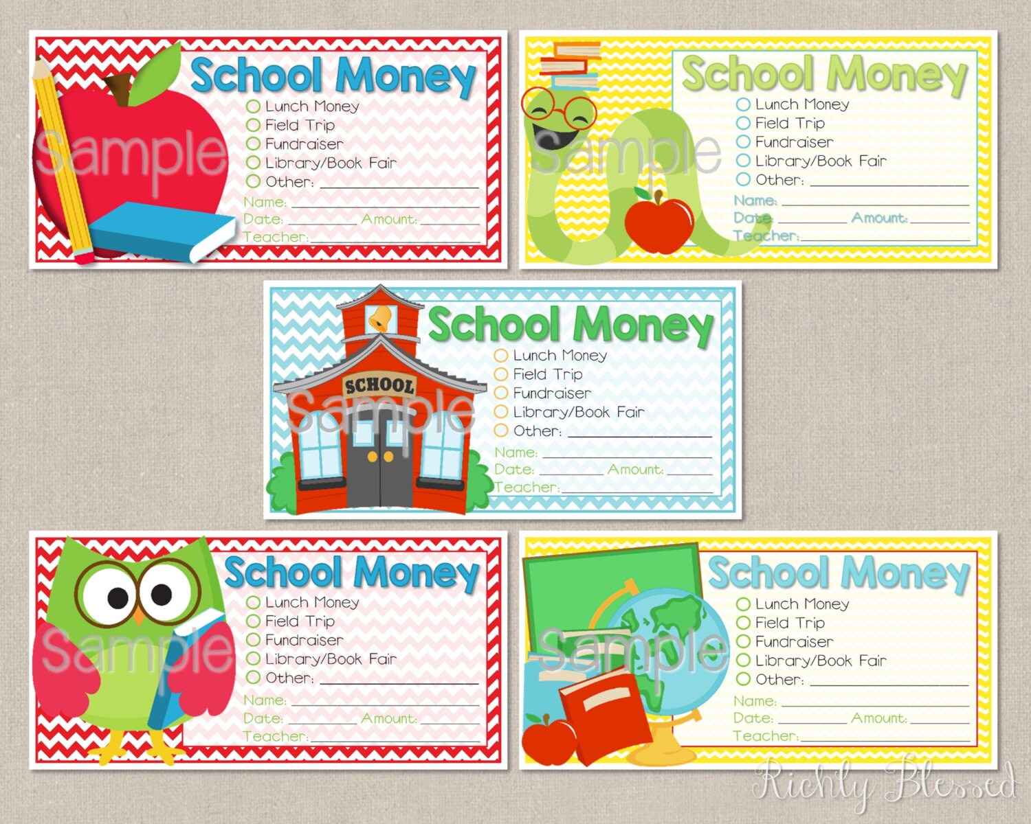 INSTANT DOWNLOAD School Money Printable Envelope Stickers