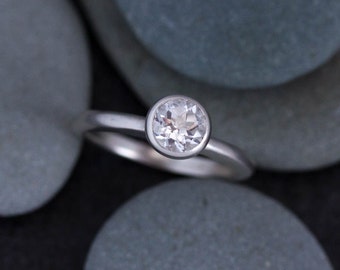 White Topaz Ring Sterling Silver Solitaire Ring, Recycled Eco Friendly Birthstone Jewelry, Engagement Ring