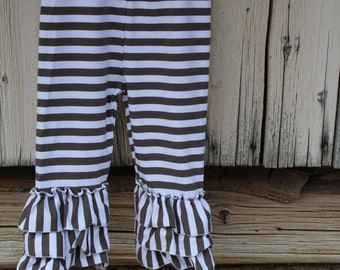 Gray Striped Ruffle Pants