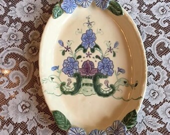 Handmade Ceramic Serving Tray With Flowers