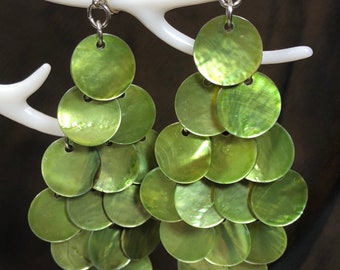 Green shell chandelier earrings