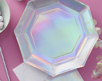 Iridescent Paper Plates | Mermaid Party Tableware | Unicorn Party Decoration