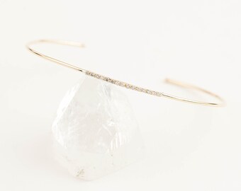 14k gold diamond bangle, thin diamond bangle cuff bracelet, dainty bangle, stackable bangles, rose gold, white gold, dainty bangle