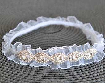 Liga de novia, boda Liga marfil, Glamour blanco Rhinestone de la liga, Liga del recuerdo, sorteo Liga