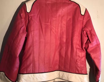 Rare woman's Leather Man motorcycle biker racer pink leather jacket sz L