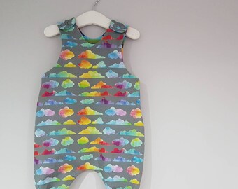 Rainbow clouds Harem Dungarees, cloth friendly, babywearing friendly, rainbow baby, handmade, newborn gift, rainbows, prem to 4y